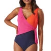 Tommy Bahama Color Block Wrap Front One Piece Swimsuit -Shoreline Trendy SS300314 One Piece Swimsuit Passion Pink Front1