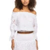 Monaco Embroidered Off-Shoulder Crop Top -Shoreline Trendy TEPO WHITE WH Tops Front 102185