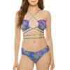 Ocean Leaf Wrap Bikini Top -Shoreline Trendy TOB24913US Bikini Top Blue Multi Front