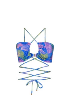 Ocean Leaf Wrap Bikini Top -Shoreline Trendy TOB24913US Bikini Top Blue Multi Laydown