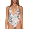 Sunburst Plunge Halter One Piece Swimsuit