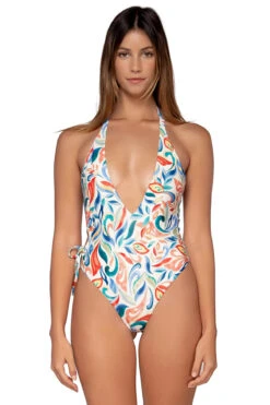 Sunburst Plunge Halter One Piece Swimsuit