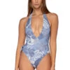Sunburst Plunge Halter One Piece Swimsuit -Shoreline Trendy UL127WONDE One Piece Swimsuit Wonderland Front