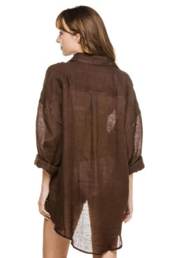Playa Button Down Shirt Dress -Shoreline Trendy VIT BROWN CEGA Shirt20Dresses Back 104146