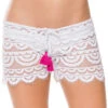 Lace Tie-Front Shorts -Shoreline Trendy WAT 442S Apparel Bottom White Front