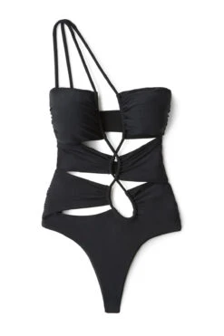 Waverly Asymmetrical One Piece Swimsuit -Shoreline Trendy WAVERLY FULL PIECE One Piece Swimsuit Black Laydown