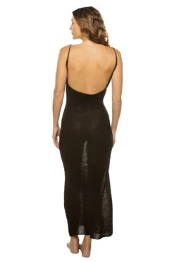 Linen Sweater Maxi Dress -Shoreline Trendy WC07 02 Apparel Dress Black Back