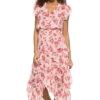 Dakota Ruffle Maxi Dress 2 Dakota Ruffle Maxi Dress -Shoreline Trendy XIDL8112 Apparel Dress Watermelon Blossom Front