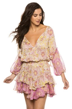 Viviana Ruffle Mini Dress -Shoreline Trendy XIDR8120 Apparel Dress Flora Medallion Mix Front1